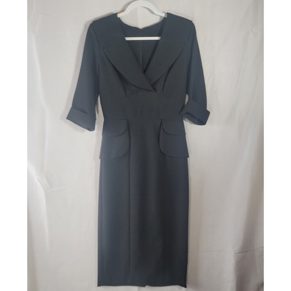 Stop Staring! Benoit Black Wiggle Pencil Dress Retro Pinup Peplum Midi Size M